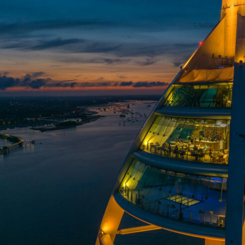 Spinnaker Tower at Sunset close up of viewing decks