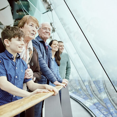 Family looking at the view from Spinnaker Tower