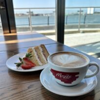 Coffee and Cake at the waterfront Café overlooking Portsmouth Harbour