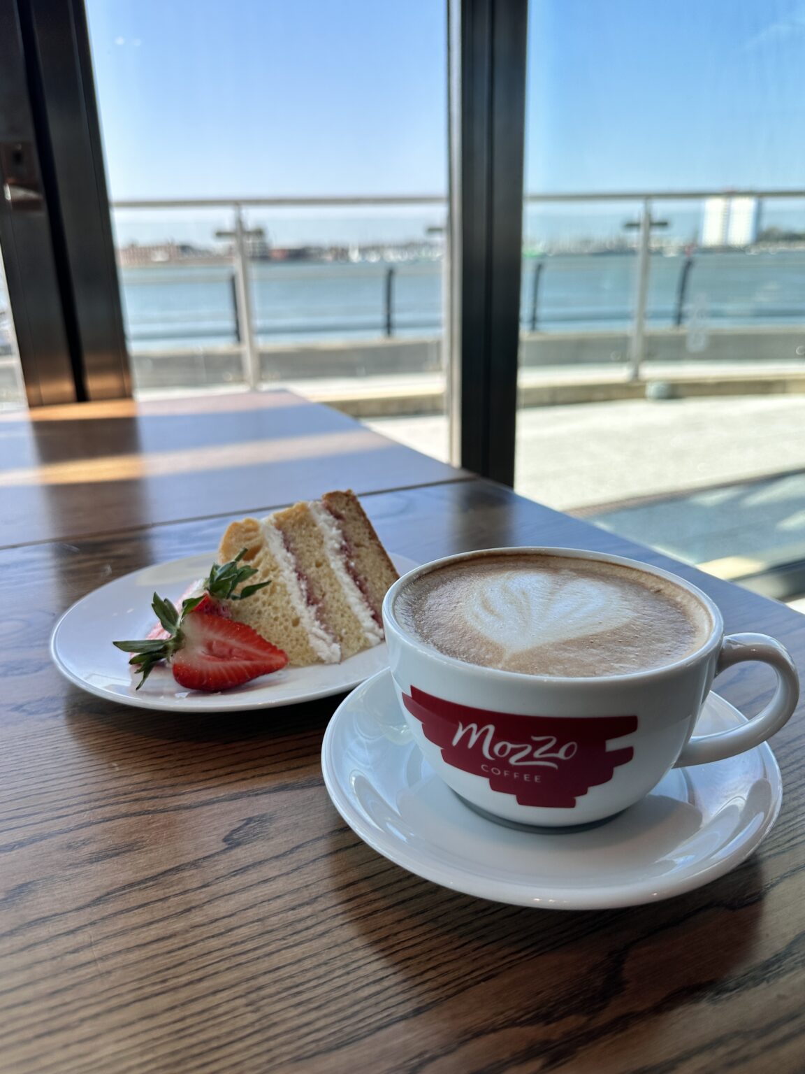 Coffee and Cake at the waterfront Café overlooking Portsmouth Harbour