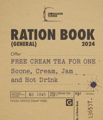 Ration Book Voucher for Free Cream Tea at Spinnaker Kitchen and Bar to commemorate D-Day80