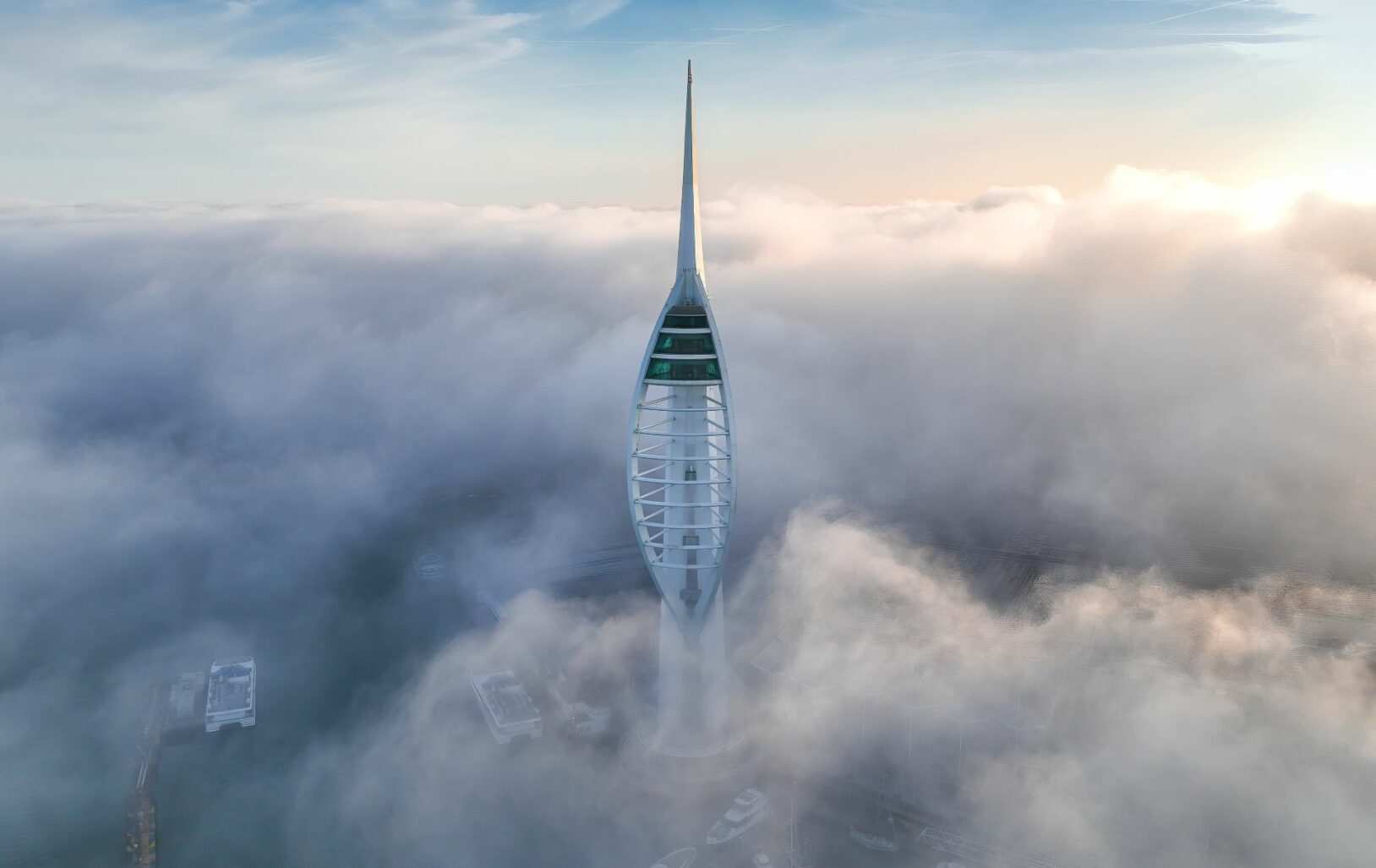 Spinnaker Tower emerging from the Sea Mist on a summer morning