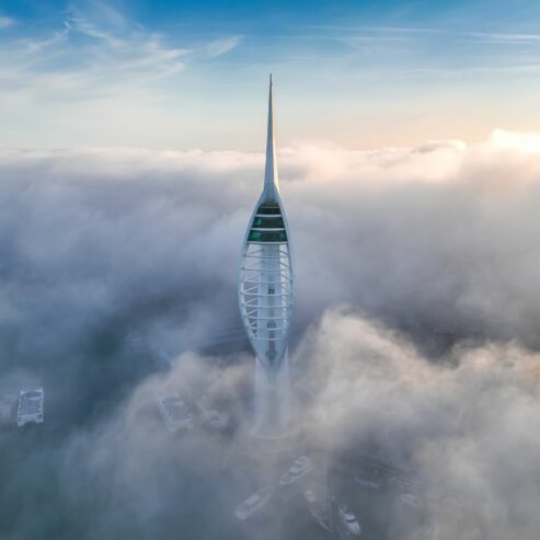 Spinnaker Tower emerging from the Sea Mist on a summer morning