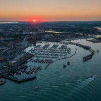 Views from the top of the Spinnaker Tower at sunset